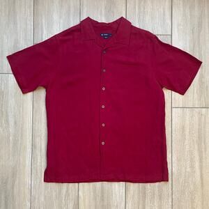 Cremieux Silk Linen Camp Collar Shirt Red Mens L Resort Short Sleeve Button Up
